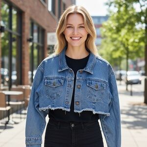 BP Ultra Cropped Denim Distressed Jacket XS